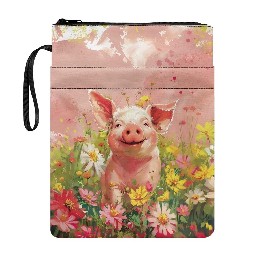 Xoenoiee Book Sleeve with Cute Pig Floral Print and Zipper