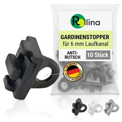 Rollina Premium Curtain Stoppers for 6 mm Tracks | 10 pcs, Black