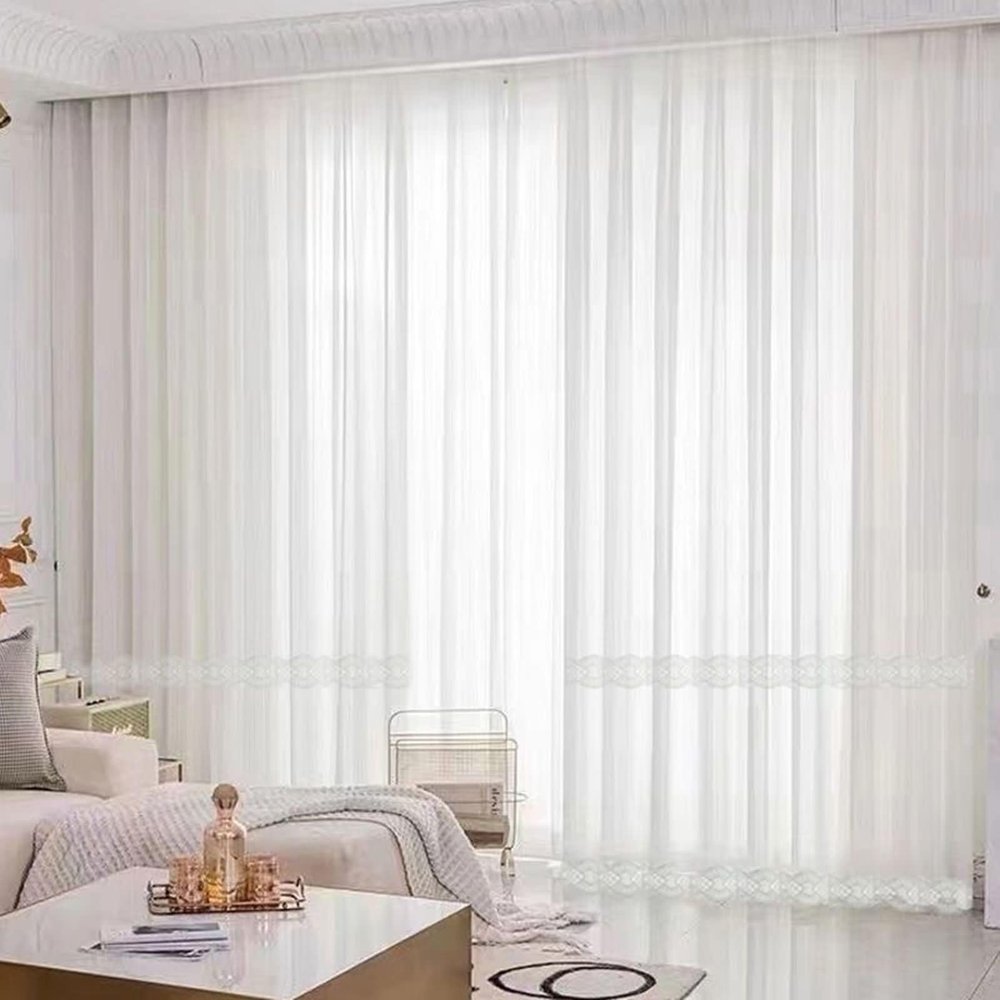 Homxi Sheer Lace Curtains with Grommets, 2-Piece Set, White, 40" W x 54" H Each