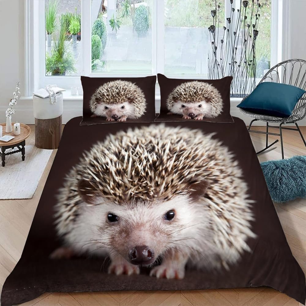 VULORA Hedgehog Duvet Cover Set 135 x 200 cm, 100% Microfiber, Zipper, 3D Animal Print