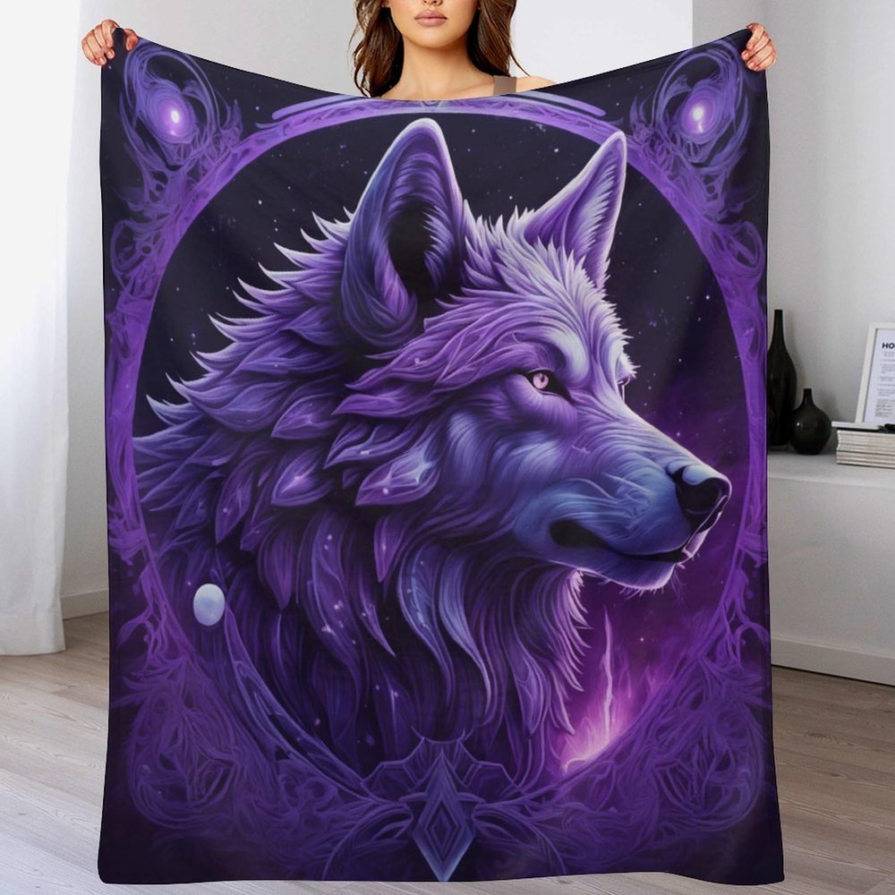 PAZZK Wolf Throw Blanket for Bed, Sofa, and Couch, Flannel Print, 3D Wolf Pattern, Fleece Plush Blanket, 150 x 200 cm