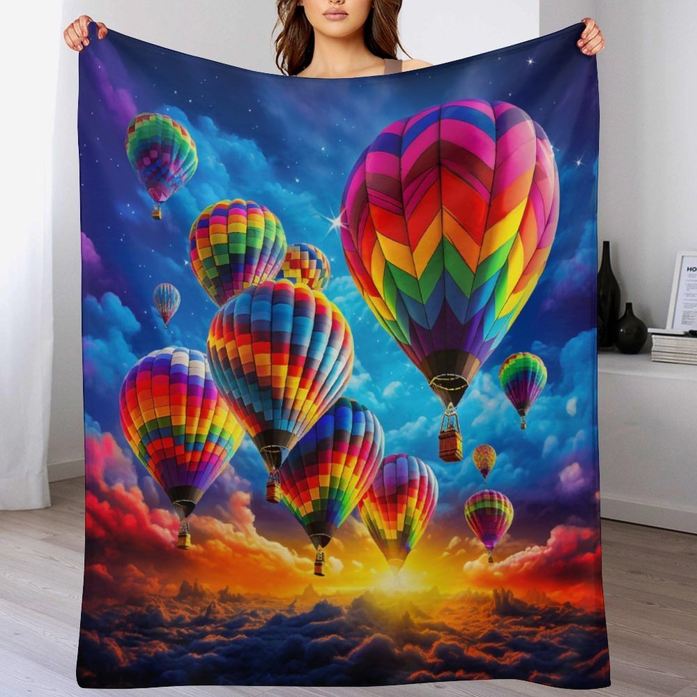 Soft Cozy Hot Air Balloon Flannel Fleece Throw Blanket, 140 x 180 cm
