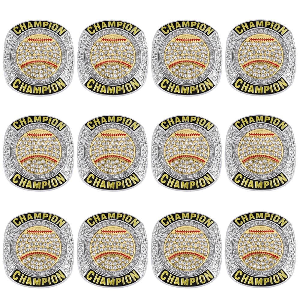 guancrown Baseball Championship Ring Trophy Award, 12-Pack, Size 8