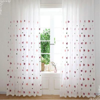 Homxi Sheer Curtain Panels, 2-Pack, Pink Heart Pattern, 52 x 96 in