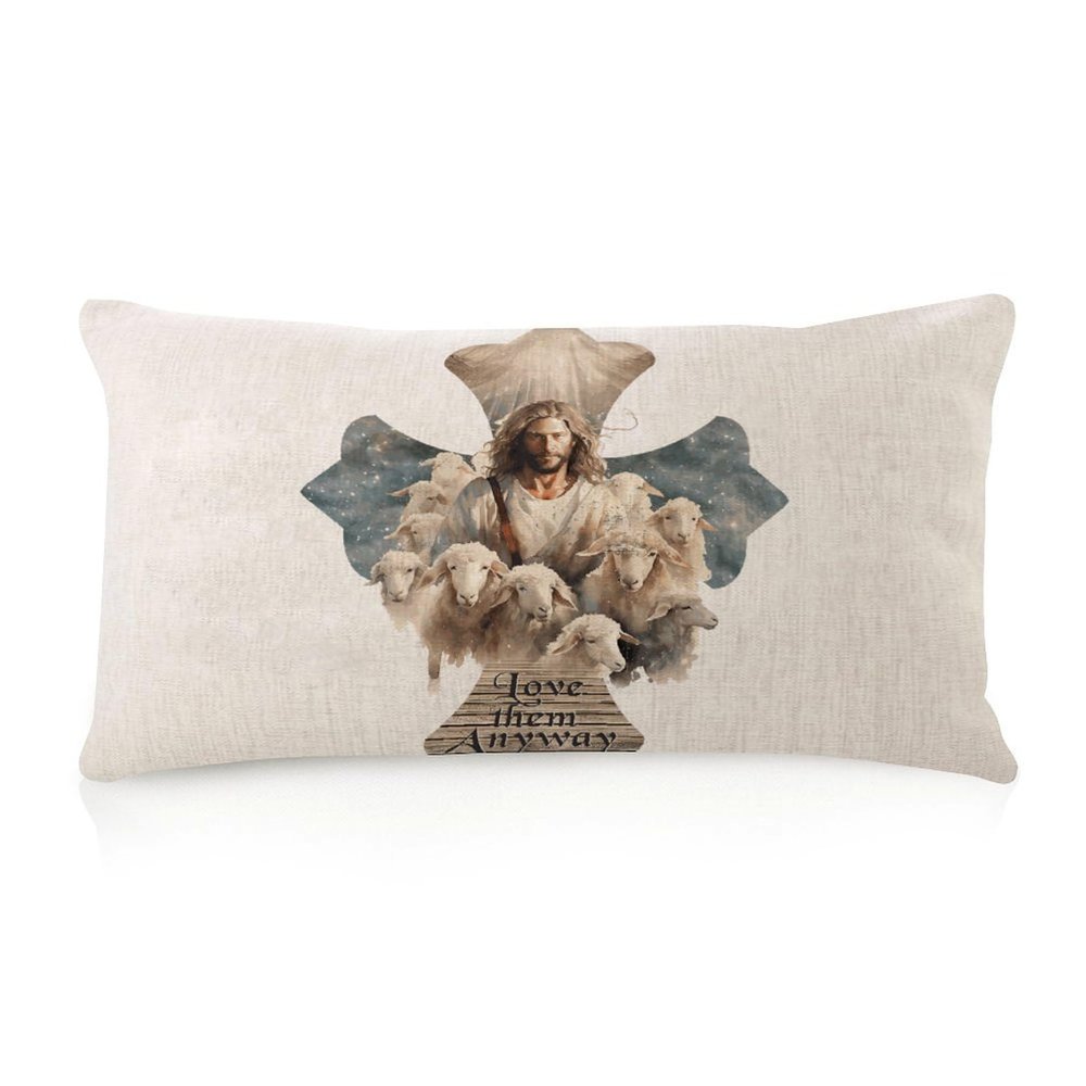 WSDESDEC Love Them Anyway Rectangular Pillow Cover, Double-Sided Printed, Cotton-Linen, Aztec Pattern, 12 x 20 in