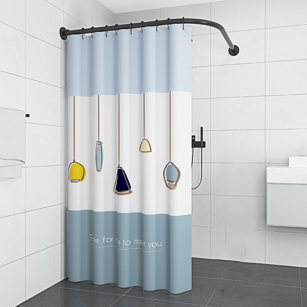 No-Drill Black L-Shaped Curved Stainless Steel Shower Curtain Rod, 70–95 x 105–165 cm