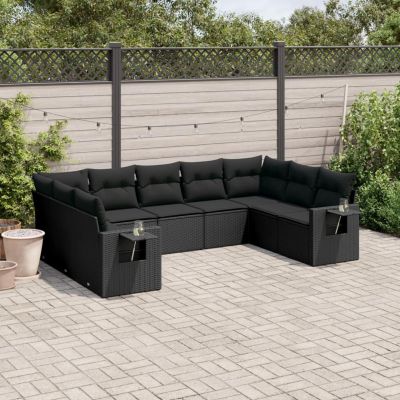 SECOLI Rattan Outdoor Lounge Set with Storage, Black, 9-Piece, Type 46