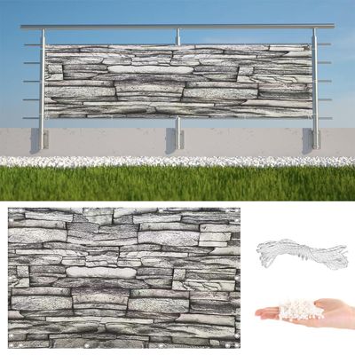 Balcony Privacy Screen 1 x 10 m, UV- and Weather-Resistant, 100% Opaque, Stone Stripe