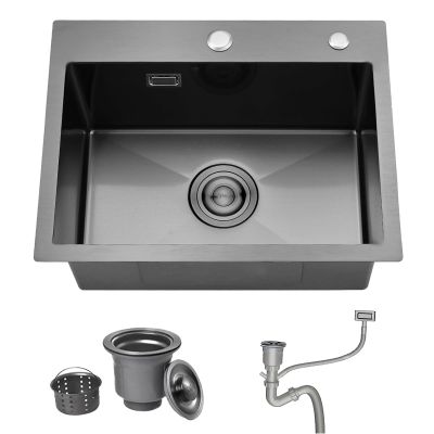 Bokaiya Black Stainless Steel Single-Bowl Kitchen Sink, 55 x 45 cm