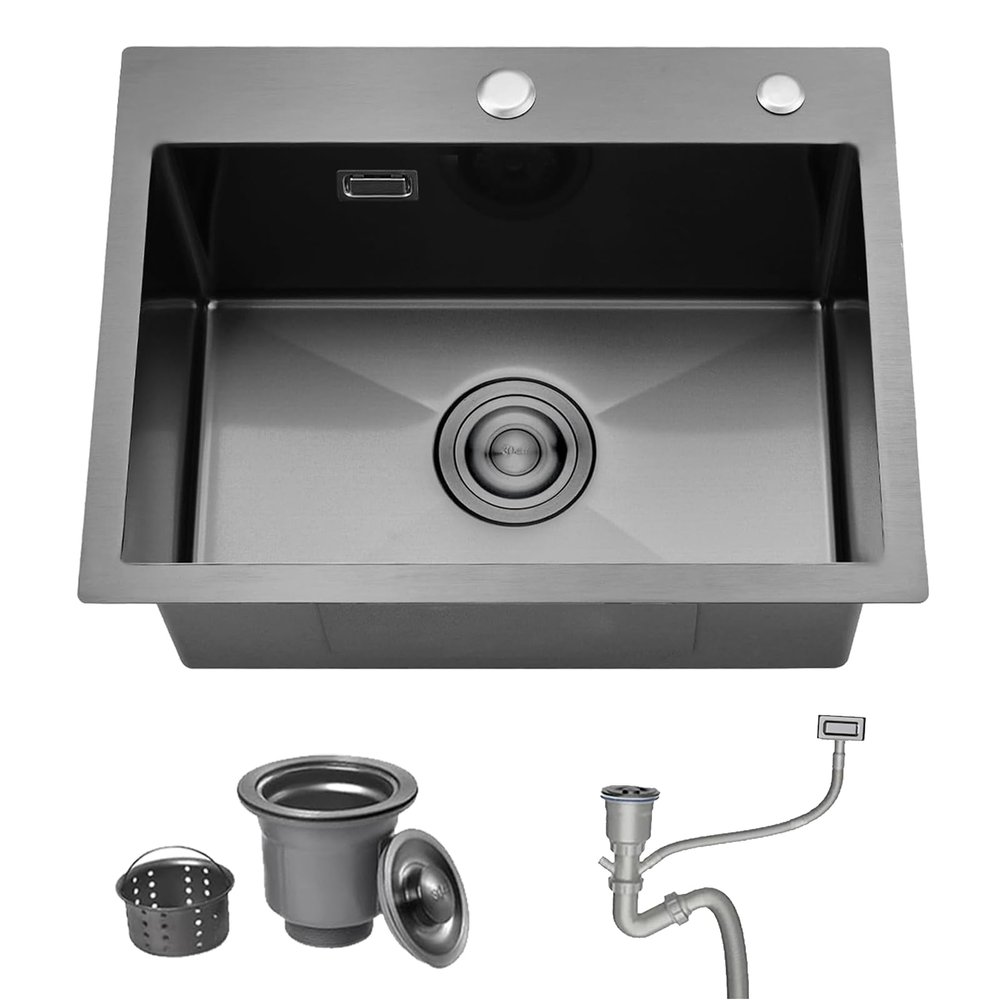 Bokaiya Black Stainless Steel Single-Bowl Kitchen Sink, 55 x 45 cm