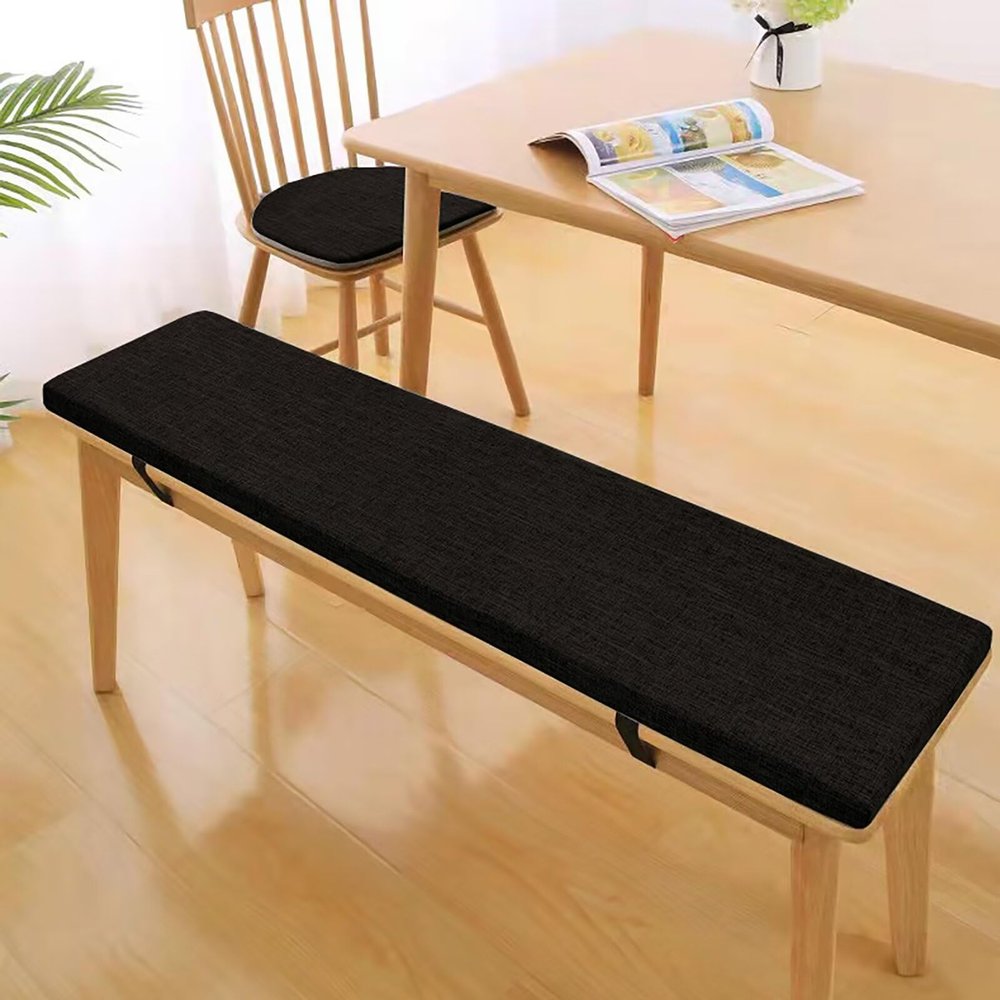 Bikoyu Bench Cushion with Removable Cover, Non-Slip Outdoor Bench Pad, Black, 140 × 35 × 5 cm