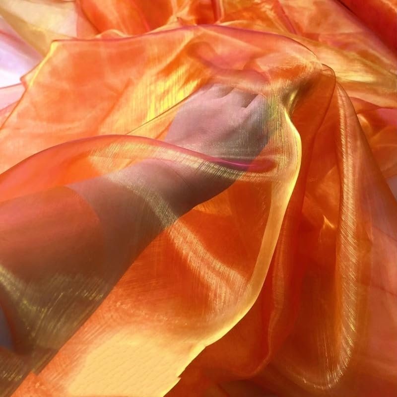 SYSUII 150 cm × 1 m Sparkly Organza Fabric for Sewing and Décor, Orange Red