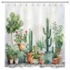 LB Succulent Plant Shower Curtain 180 x 200 cm (W x H), Green Cactus on Farm view 2