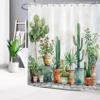 LB Succulent Plant Shower Curtain 180 x 200 cm (W x H), Green Cactus on Farm view 3
