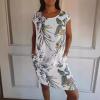BFDSGWQ Needream Women's Cotton-Linen Dress with Printed Design and Crew Neck, Summer Casual Dress (H, XXL) view 3