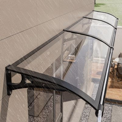 Modern Weatherproof Polycarbonate Door & Window Canopy, Aluminum Frame, UV and Rain/Snow Protection (L120 × W24)