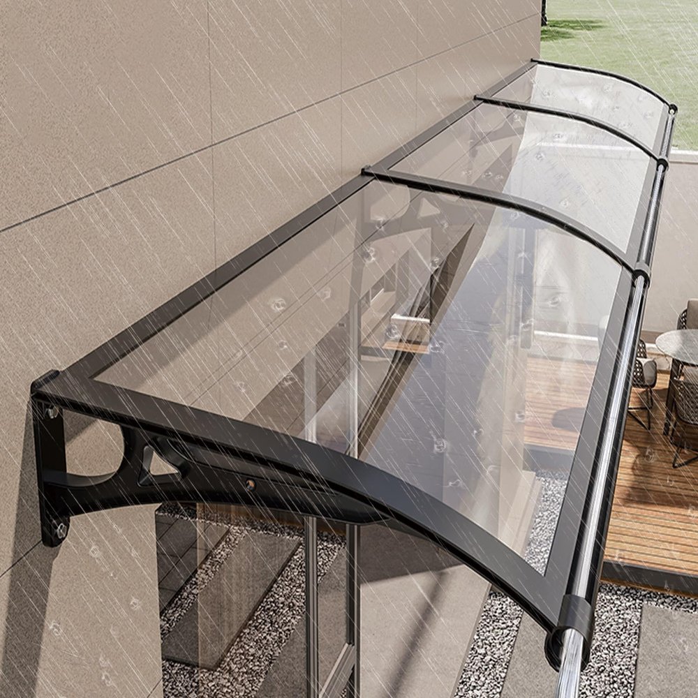 Modern Weatherproof Polycarbonate Door & Window Canopy, Aluminum Frame, UV and Rain/Snow Protection (L120 × W24)