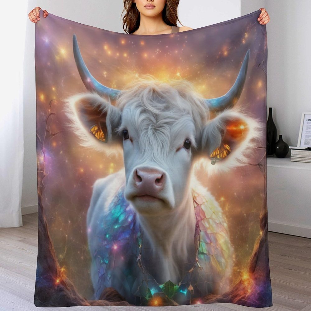 PAZZK Premium Cow Flannel Throw Blanket, Extra Soft All-Season TV Blanket, 140 x 180 cm