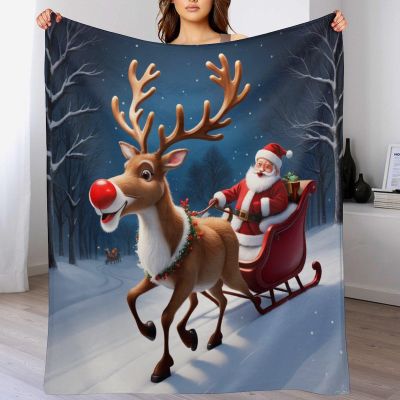 PAZZK Santa Claus Flannel Throw Blanket, Super Soft, Thick Fleece Blanket, 4-Season, 59 x 79 in