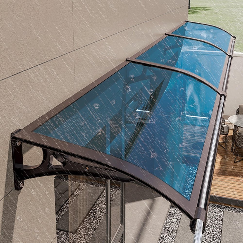 Modern Weatherproof Window and Door Canopy, Polycarbonate with Aluminum Brackets, UV, Rain and Snow Protection (Size: L100*W18)