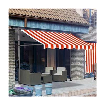Manual Retractable Door Awning, Outdoor Sunshade with UV Protection, Red + White, 300 × 120 cm