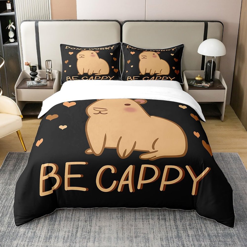 Loussiesd Capybara 100% Cotton Duvet Cover Set, 220 x 240 cm