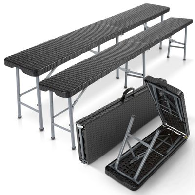 AREBOS Set of 2 Folding Beer Benches, Black