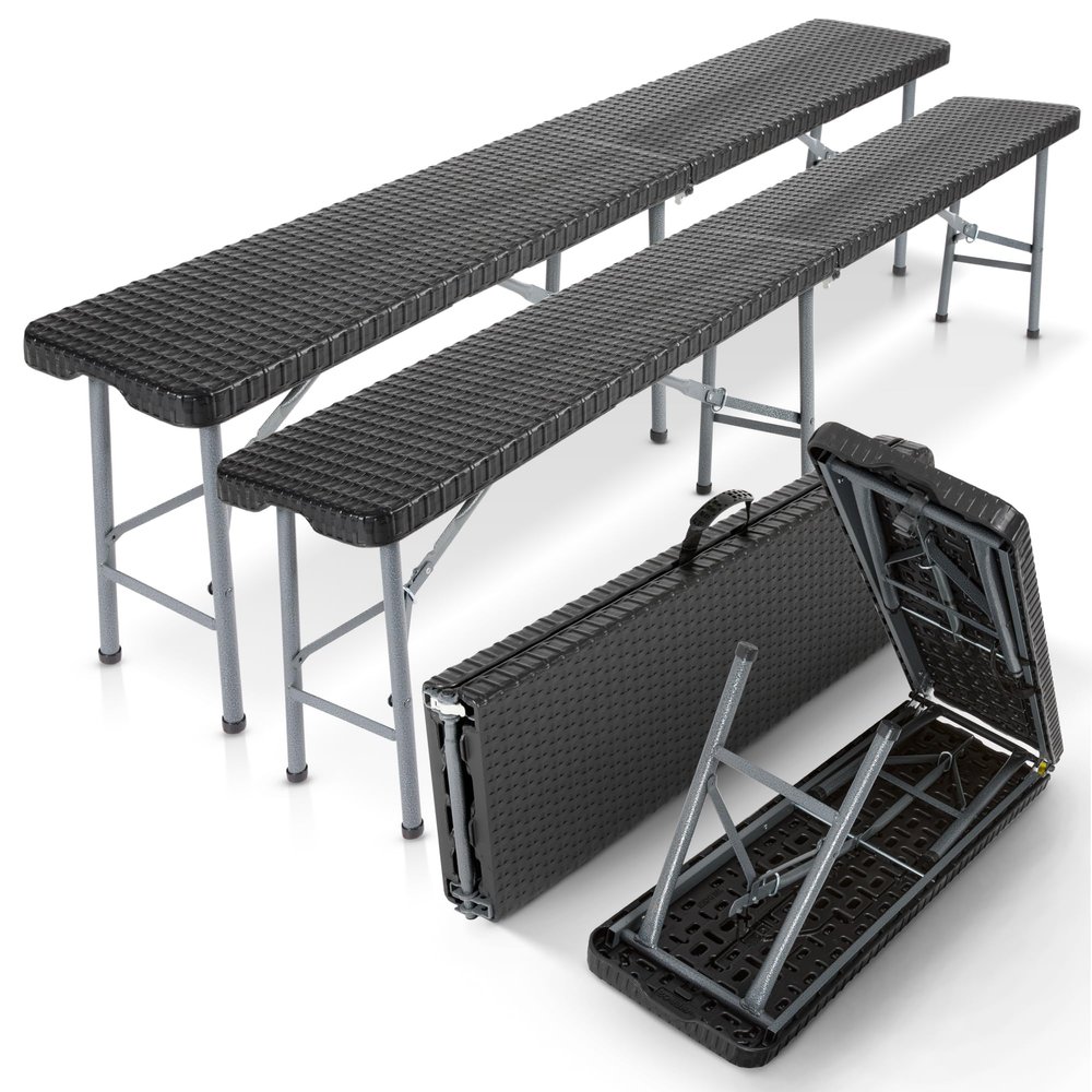 AREBOS Set of 2 Folding Beer Benches, Black