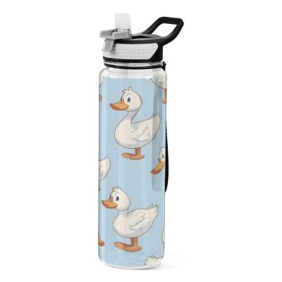 Mnsruu Cartoon Duck Water Bottle with Straw, 1 Liter, Tritan, BPA-Free, Clear Sports Bottle for Adults, Outdoor, School, Gym, Travel