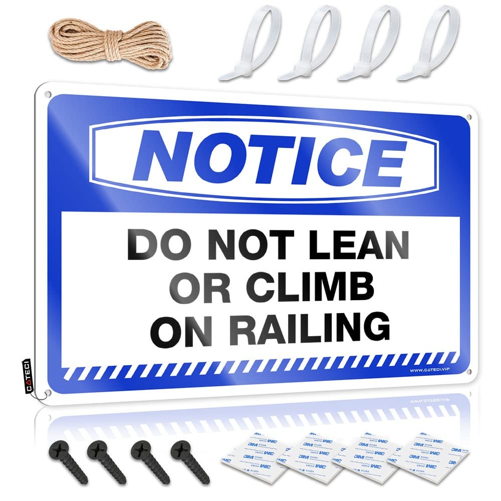 Funny Kitchen Sign, "Do Not Lean Or Climb On Railing," Metal Sign, Bar Decor (20 x 30 cm)