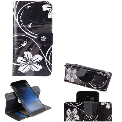 K-S-Trade Quality & Innovative 360 Wallet Case for BLU G53, Flowers, Black/White, 1-Pack