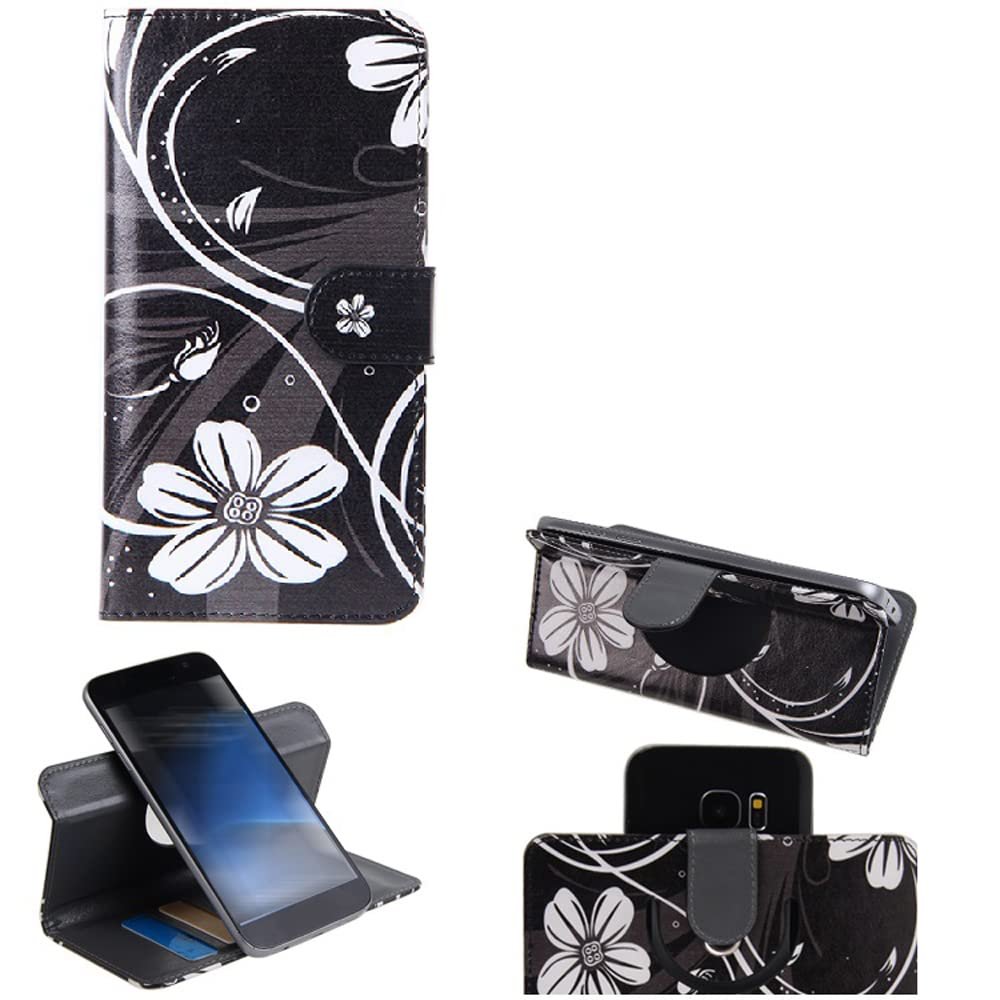 K-S-Trade Quality & Innovative 360 Wallet Case for BLU G53, Flowers, Black/White, 1-Pack