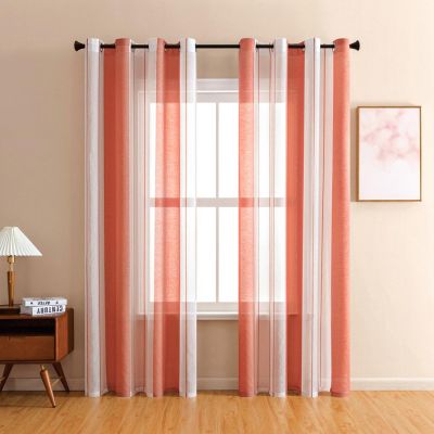 Daesar Orange Curtains, 2-Pack, 132 x 160 cm, Semi-Transparent Nordic Striped Bicolor