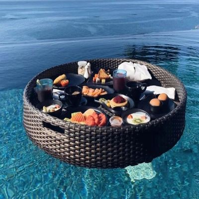 GALPBBCADE Round Floating Pool Serving Tray, Woven Rattan, Ø80 cm