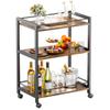 HITNET 3-Tier Bamboo Bar Cart with Wheels, Rustic Brown and Black view 1
