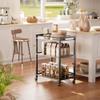 HITNET 3-Tier Bamboo Bar Cart with Wheels, Rustic Brown and Black view 2