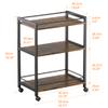 HITNET 3-Tier Bamboo Bar Cart with Wheels, Rustic Brown and Black view 3