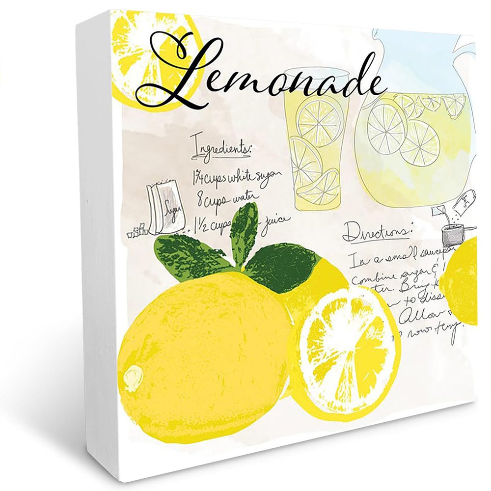 Lemonade Wooden Sign, Desk Decor, Home Office, Cabin, Shelf Decoration, 12.7 x 12.7 cm