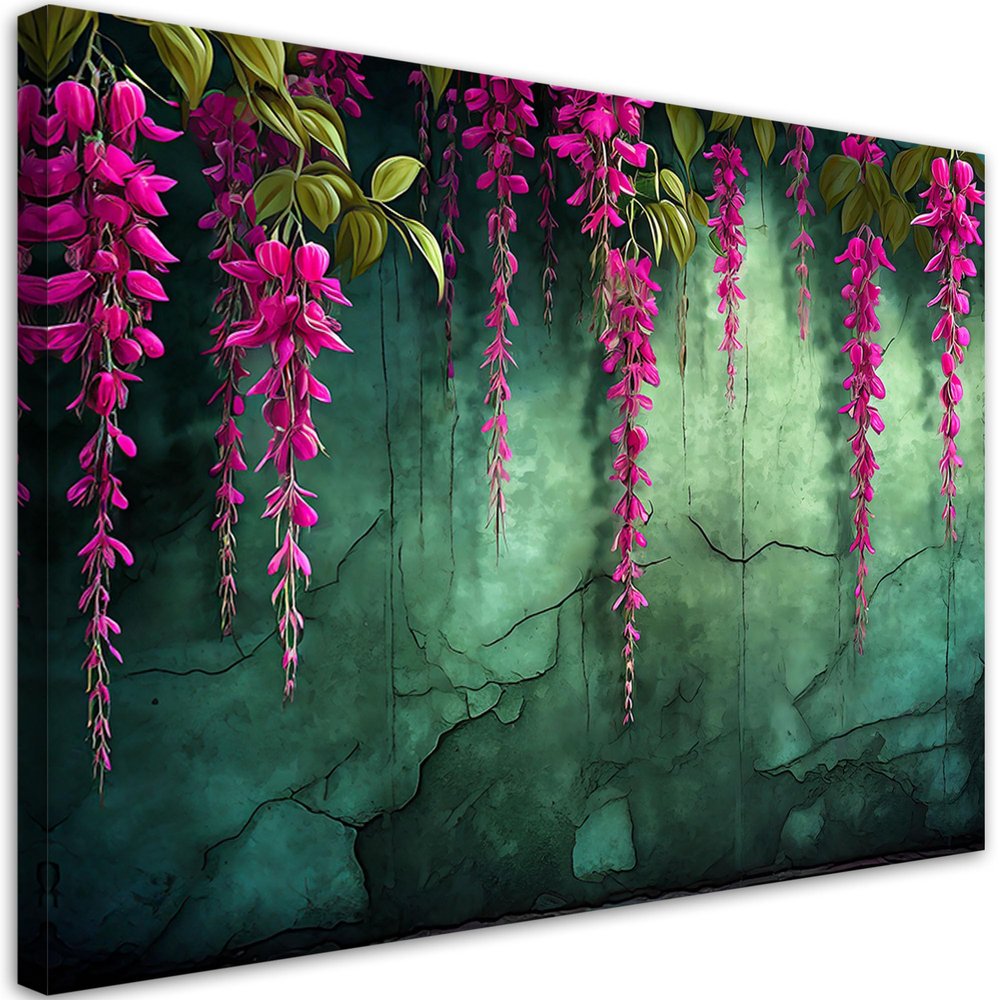 Feeby Canvas Wall Art – Hanging Flowers on Concrete, 120 x 80 cm