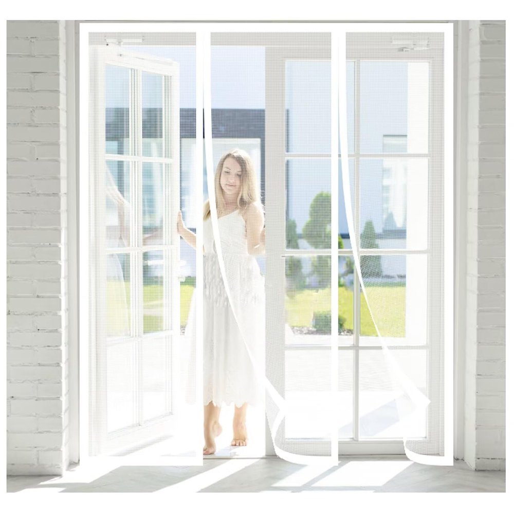 Magnetic Screen Door Curtain, Self-Closing, No Drilling, White, 220 x 195 cm