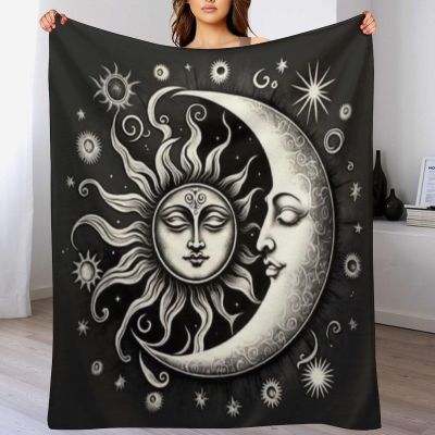 Sun and Moon Flannel Throw Blanket, Soft and Warm, 130 x 180 cm