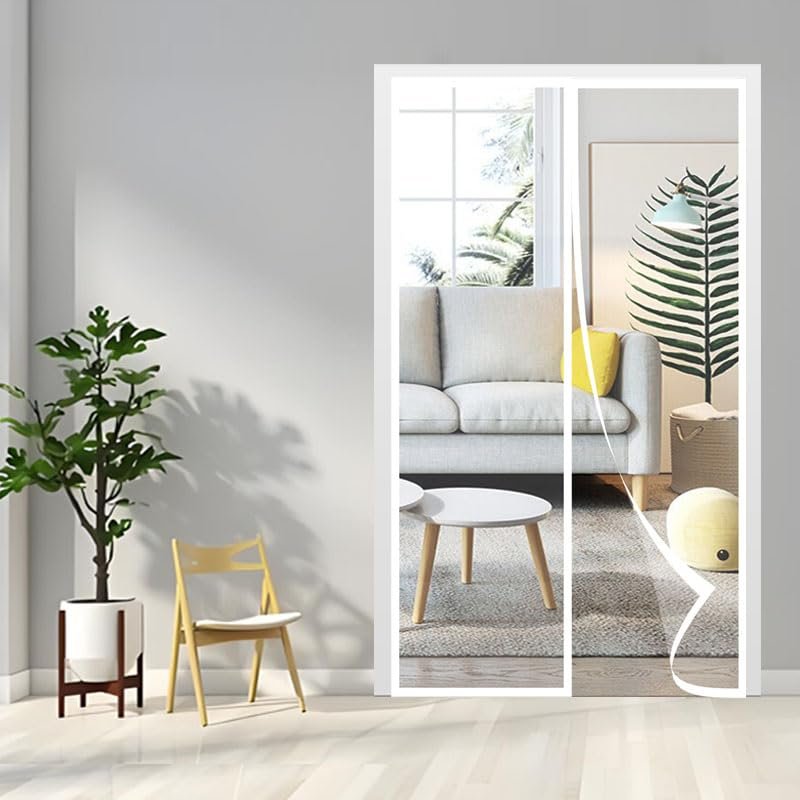 SYC Magnetic Insect Screen Door, Self-Adhesive, No Drilling, White, 95 x 255 cm