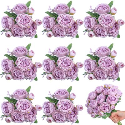 Yuxung Artificial Peonies, Light Purple, 8 Bundles