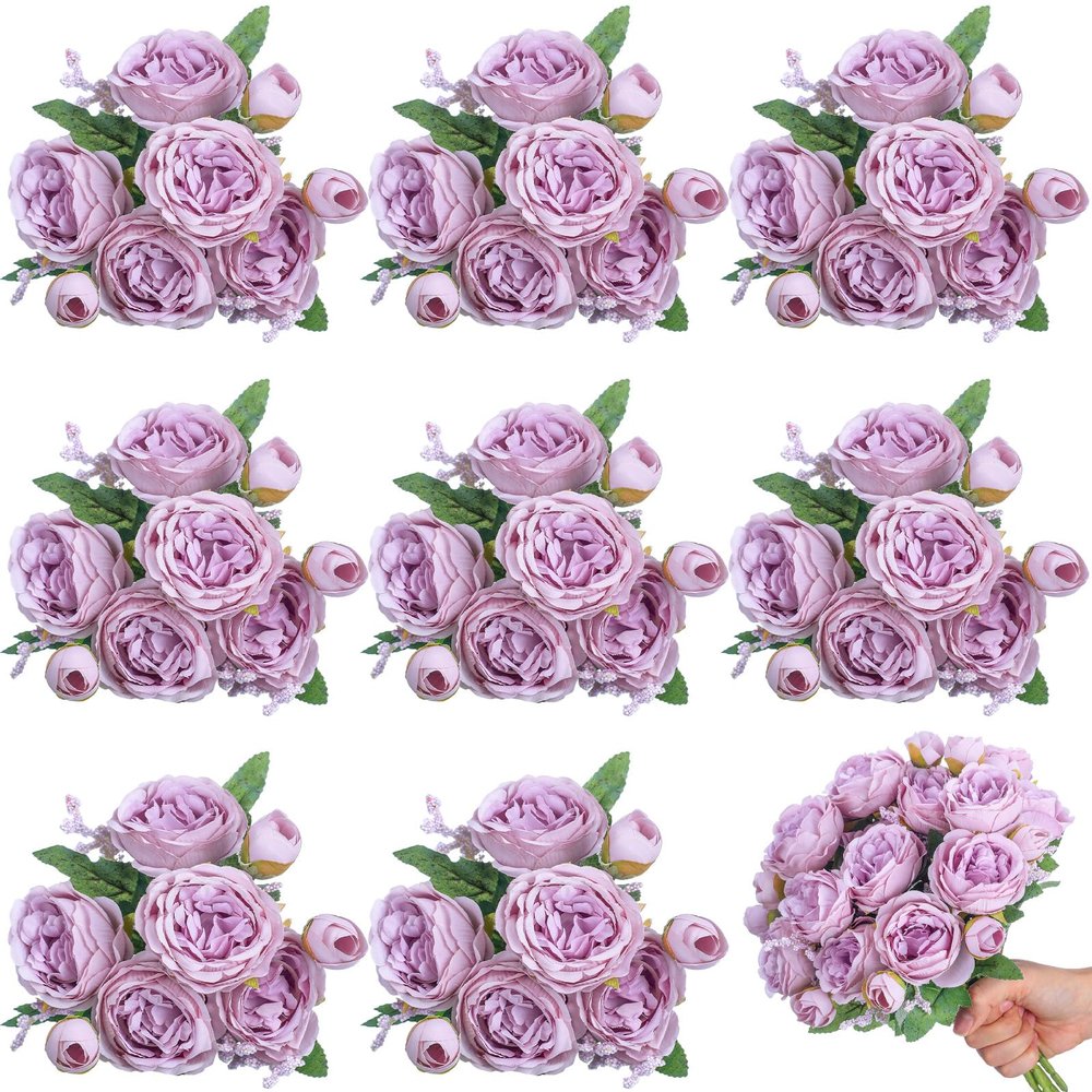 Yuxung Artificial Peonies, Light Purple, 8 Bundles