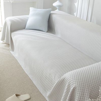 Epinki Sofa Throw, 210 x 180 cm, Solid Color with Dot Pattern, Anti-Slip Ice Silk, Gray