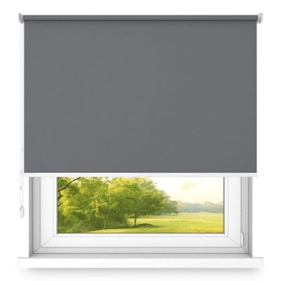 time4blinds Blackout Roller Blind, Free-Hanging, No Cassette, Wall or Ceiling Mount, 130 x 240 cm, Light Anthracite, Right-Hand Control