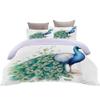 VULORA 3-Piece Peacock Flower Bedding Set, Green 3D Pattern, 220 x 240 cm view 2