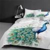 VULORA 3-Piece Peacock Flower Bedding Set, Green 3D Pattern, 220 x 240 cm view 3