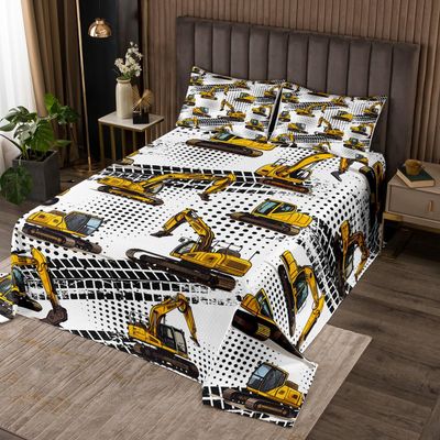 Homemissing Kids' Excavator Bedspread 220 x 240 cm with 2 Pillowcases