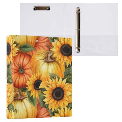 3-Ring Binder with Autumn Pumpkins and Sunflowers, 3.8 cm, 3 Pockets, for School, Office, and Home, 1 Pc